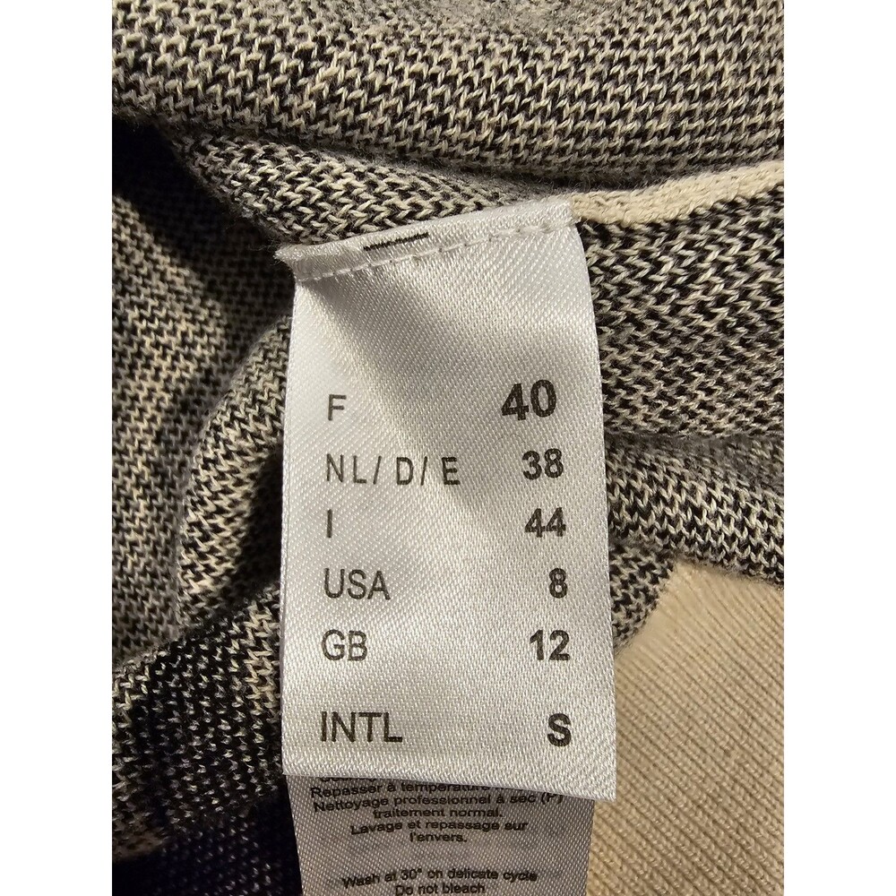 Saint James Cotton Polo Collar Cardigan Sweater Abstract Floral Cream Black Sz 8 - Picture 7 of 10